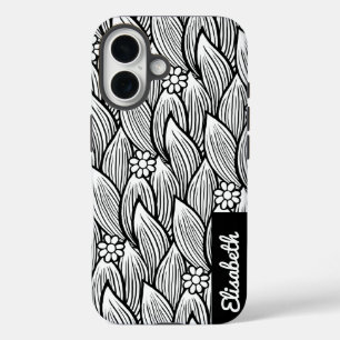 Coques iPhone 16 Moderne Cute noir et blanc Hippie Daisy Floral