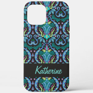 Case-Mate iPhone Case Moderne Damask Art Déco Noir Turquoise Bleu Nom