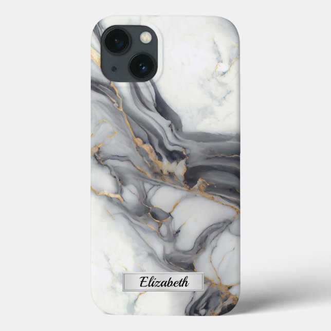 Coques Case-Mate iPhone Moderne Elegant gris marbre art faux or coutume (Verso)