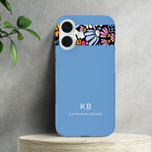 Moderne Élégant Motif Floral Bleu Noir