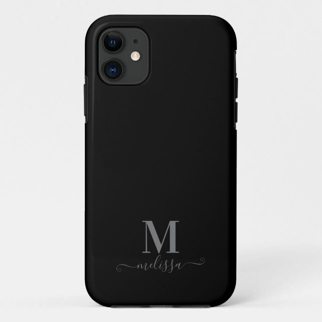 Coques Case-Mate iPhone Moderne Elegant noir et gris Monogramme (Dos)