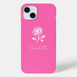 Coque iPhone 15 Mini Moderne Élégant Rose Chaud Et Rose Nom Personnalis