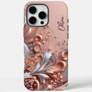 Coques iPhone 16 Pro Max Moderne élégantes fleurs ornementales en or rose a