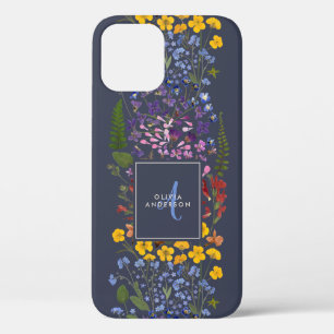 Case-Mate iPhone Case Moderne girly floral coloré initial bleu marine