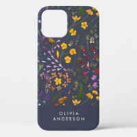 Moderne girly floral coloré initial bleu marine Ca