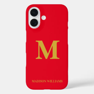Coques iPhone 16 Moderne Monogramme Chic Rouge Or élégant minimalis