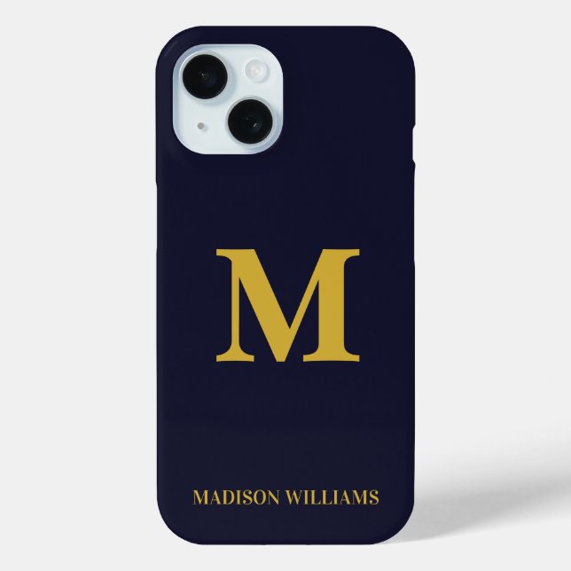 Coques Case-Mate iPhone Moderne Monogramme Marine Bleu Or Style minimalist (Verso)
