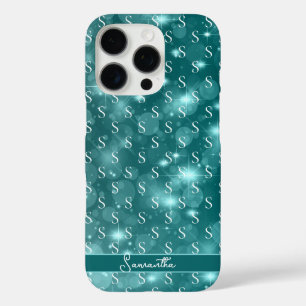 Coques iPhone 16 Pro Moderne Monogramme Océan Bleu Brillance