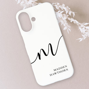 Coques iPhone 16 Moderne Monogramme Script Calligraphie noir blanc