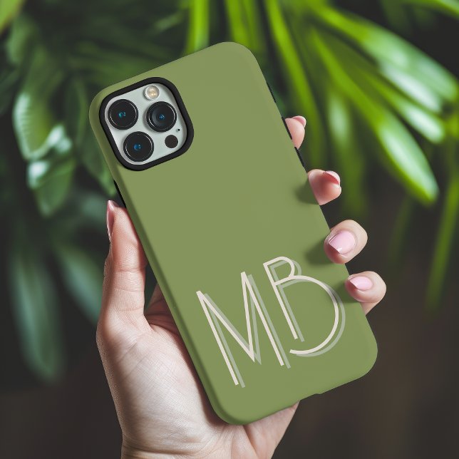 Coques Case-Mate iPhone Moderne Monogramme Vert Sauge Initiales Contempora (Créateur téléchargé)