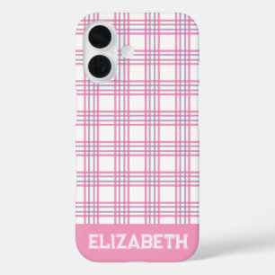 Coques iPhone 16 Moderne Plaid Préparatoire Université Police Rose