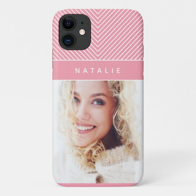 Coques Case-Mate iPhone Moderne, rayures géométriques roses girly personna (Dos)