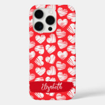 Moderne Rouge et Blanc Doodled Heart Valentine Nom