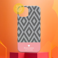Moderne Rustique Ikat Grey Coral Monogramme de coe