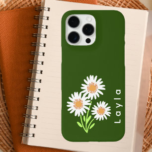Coques iPhone 16 Pro Max Moderne Simple Blanc Floral Élégant Vert