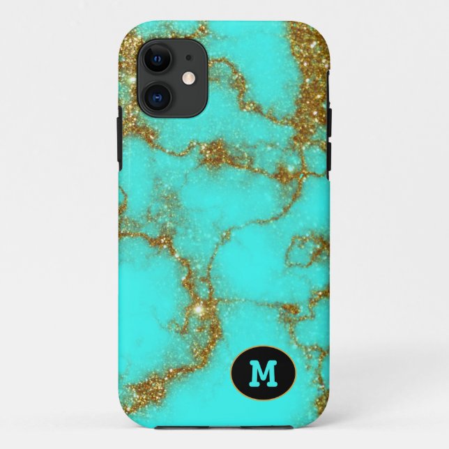 Coques Case-Mate iPhone Moderne Turquoise & Or Pierre cristal Personnalise (Dos)