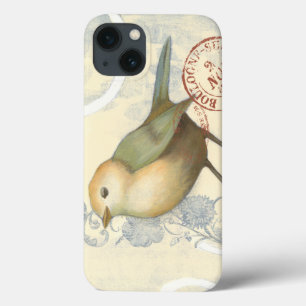 iPhone 13 Coque Moineau jaune et vert sur l'arrière - plan vintage