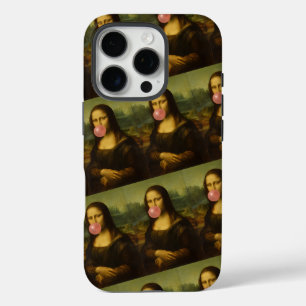 Coques iPhone 16 Pro Mona Lisa soufflant de bulle rose