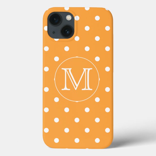 Coques Case-Mate iPhone Mongram de Custom. Orange et blanc Polka Dot. (Verso)