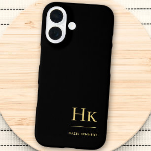 Coques iPhone 16 Monogram Black Gold Professional Élégant élégant