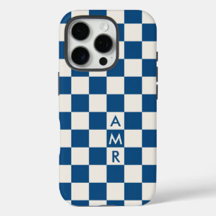 Coques iPhone 16 Pro Monogram Blue Cream À damiers Motif