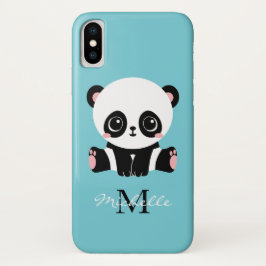 Coque Pour iPhone 14 Monogram Cute Panda Personnalisé Bubble Gum Bleu