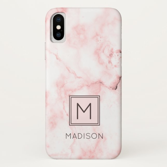 Coques Case-Mate iPhone Monogram Girly Rose Pâle Marbre (Dos)