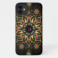 Monogram Gold Turquiose Red Mandala Jewel