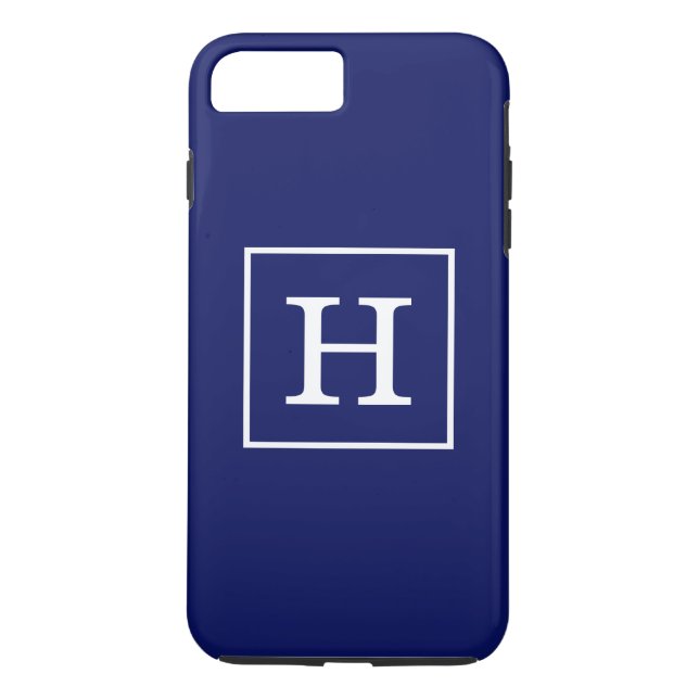 Coques Case-Mate iPhone Monogram initial de la Navy Blue White Framed (Dos)