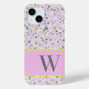 COQUE POUR iPhone 15 MONOGRAM INITIAL W LILAC PETITES FLEURS