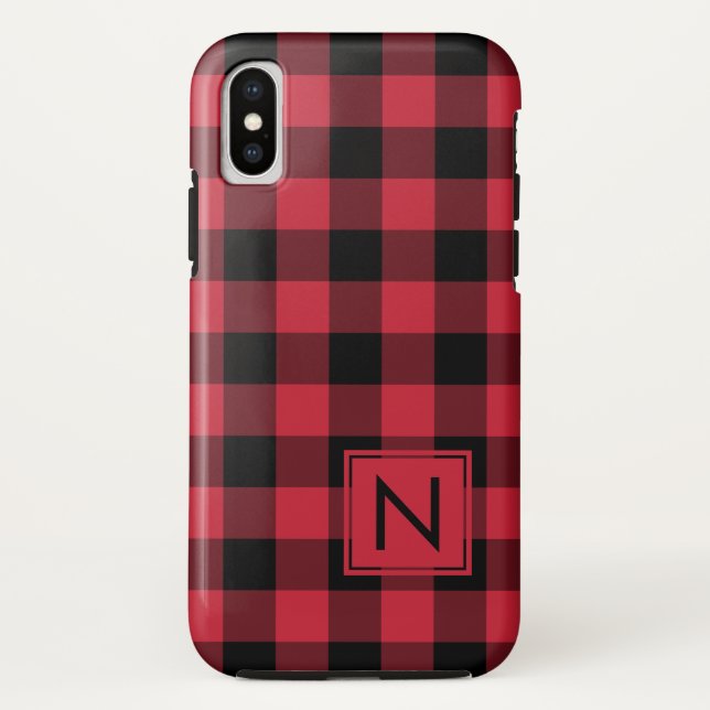 Coques Case-Mate iPhone Monogram Lumberjack Rouge noir Buffle Plaid (Dos)
