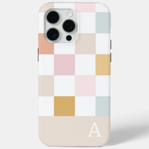 Coque iPhone 15 Pro Max Monogram Pastel Checkerboard Retro tendance