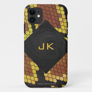 Coque iPhone 11 Monogram Snake Brown et Gold Print
