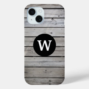 Coque Pour iPhone 15 Monograme de Rustic Wood