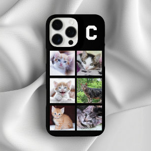 Coques iPhone 16 Pro Max Monogramme 6 Carré Photo Collage noir