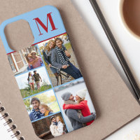 Monogramme 6 Photo Collage Bleu Rouge