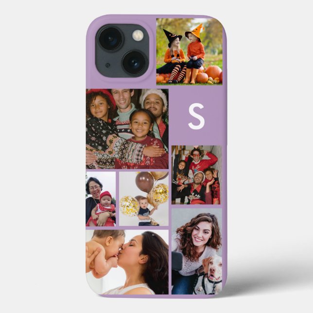 Coques Case-Mate iPhone Monogramme 8 photo collage violet (Verso)