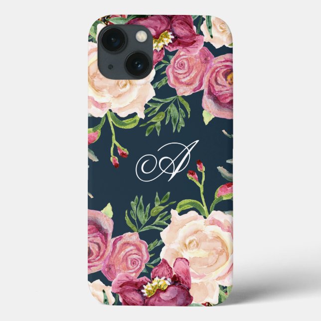 Coques Case-Mate iPhone Monogramme A Bourgogne Rose Feuillage de feutre (Verso)