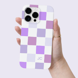 Coque Pour Pour iPhone 14 Pro Max Monogramme À damiers Lavande violette Motif modern