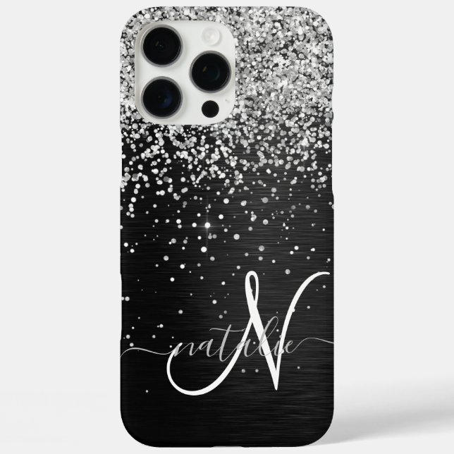 Coques Case-Mate iPhone Monogramme à étincelle noire à Parties scintillant (Verso)