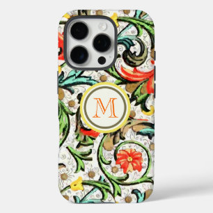 Coques iPhone 16 Pro Monogramme à la mode Floral Vintage Damask