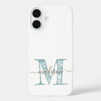 Monogramme à main bleu vert