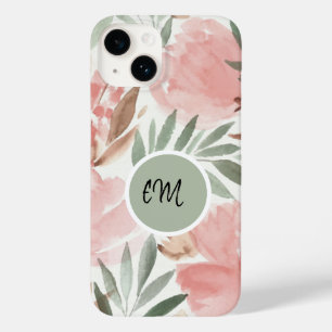 Coque Pour iPhone 14 Monogramme à motif floral aquarelle