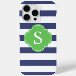 Coque iPhone 15 Pro Max Monogramme à rayures bleues et vertes