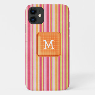 Case-Mate iPhone Case Monogramme à rayures orange et rose