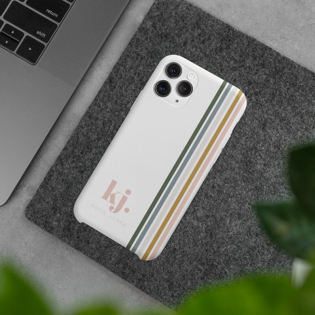 Coques Case-Mate iPhone Monogramme à rayures rétro chic (Créateur téléchargé)