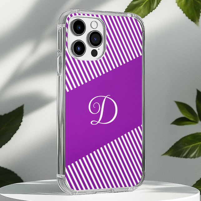 Coques Case-Mate iPhone Monogramme à rayures violettes modernes (Créateur téléchargé)