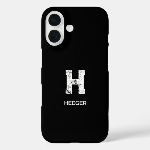 COQUES iPhone 16 MONOGRAMME À UNE LETTRE BLANC MINIMALISTE NOM NOIR