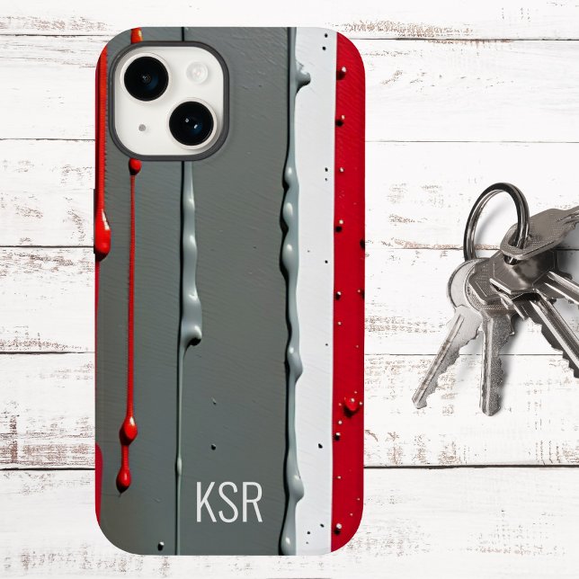 Coques Case-Mate iPhone Monogramme Abstrait de peinture rouge et gris (Créateur téléchargé)
