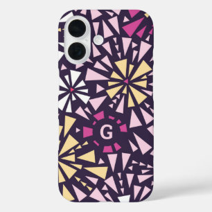 Coques iPhone 16 Monogramme Abstrait des éclats violets